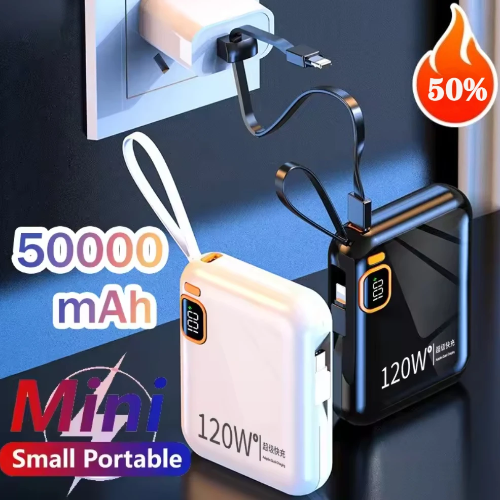 Бренд 120 Вт Super Fast Charge Power Bank 20000 мАч Тип-C Кабель Портативная внешняя батарея с цифровым дисплеем для IPhone Samsung