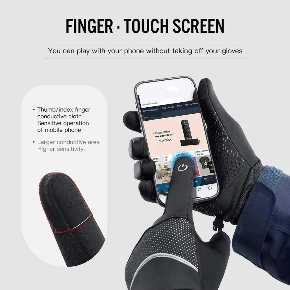 Polar Fleece Plush Thickened Gloves Soft Reflective Stripe Unisex Windproof Gloves Touch Screen Solid Color Finger Mittens