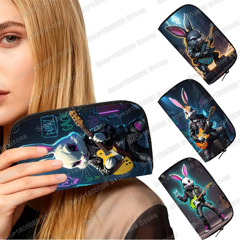 

Длинный кошелек с принтом рок-кролика в стиле хип-хоп, женский модный кошелек для денег, держатель для кредитных карт, сумки для монет, подарок