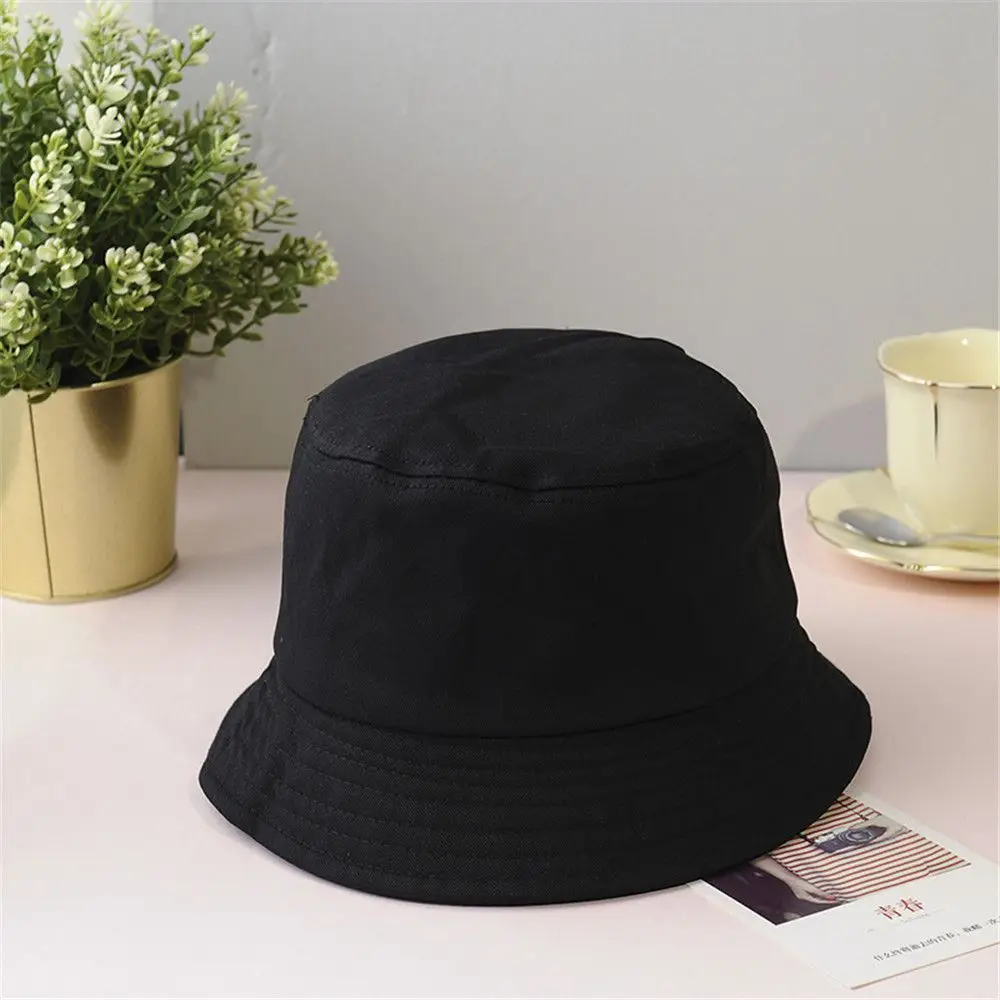 2023 Spring Solid Color Blue Black Foldable Bucket Hat Beach Sun Hat Street Headwear Fisherman Outdoor White Cap Woman Hat