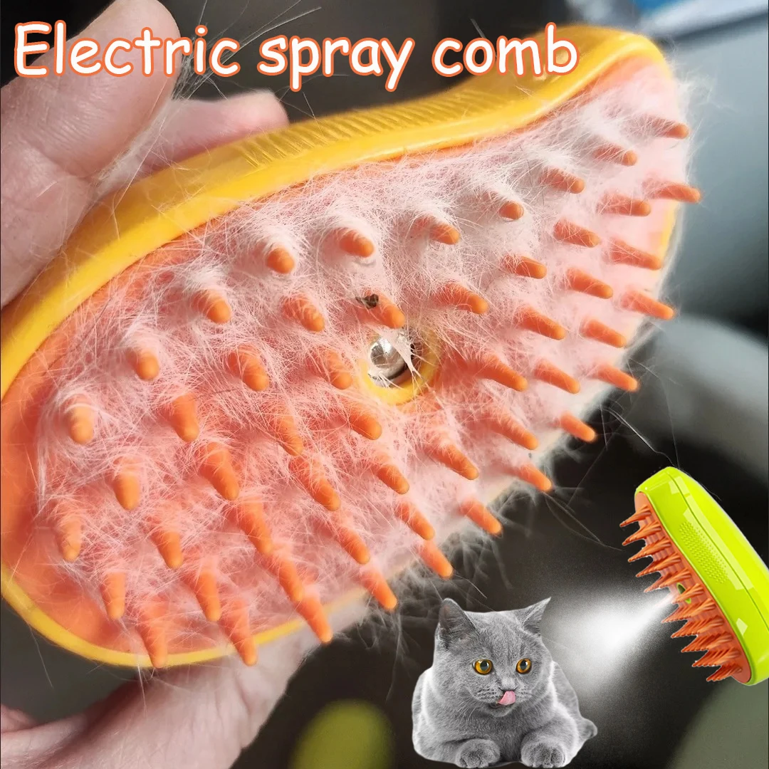 3 in 1 Electric Dog Brush Spray USB Rechargeable Pet Hair Grooming Comb With Mist Mango Shape Comb For Removing Dirt Accessories