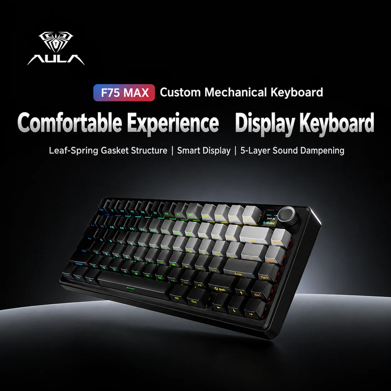 AULA F75 Max TFT Smart Screen Wireless Mechanical Keyboard 75% Knob Gasket Hot Swap Reaper Linear Switch RGB Tri-Mode 2.4G BT