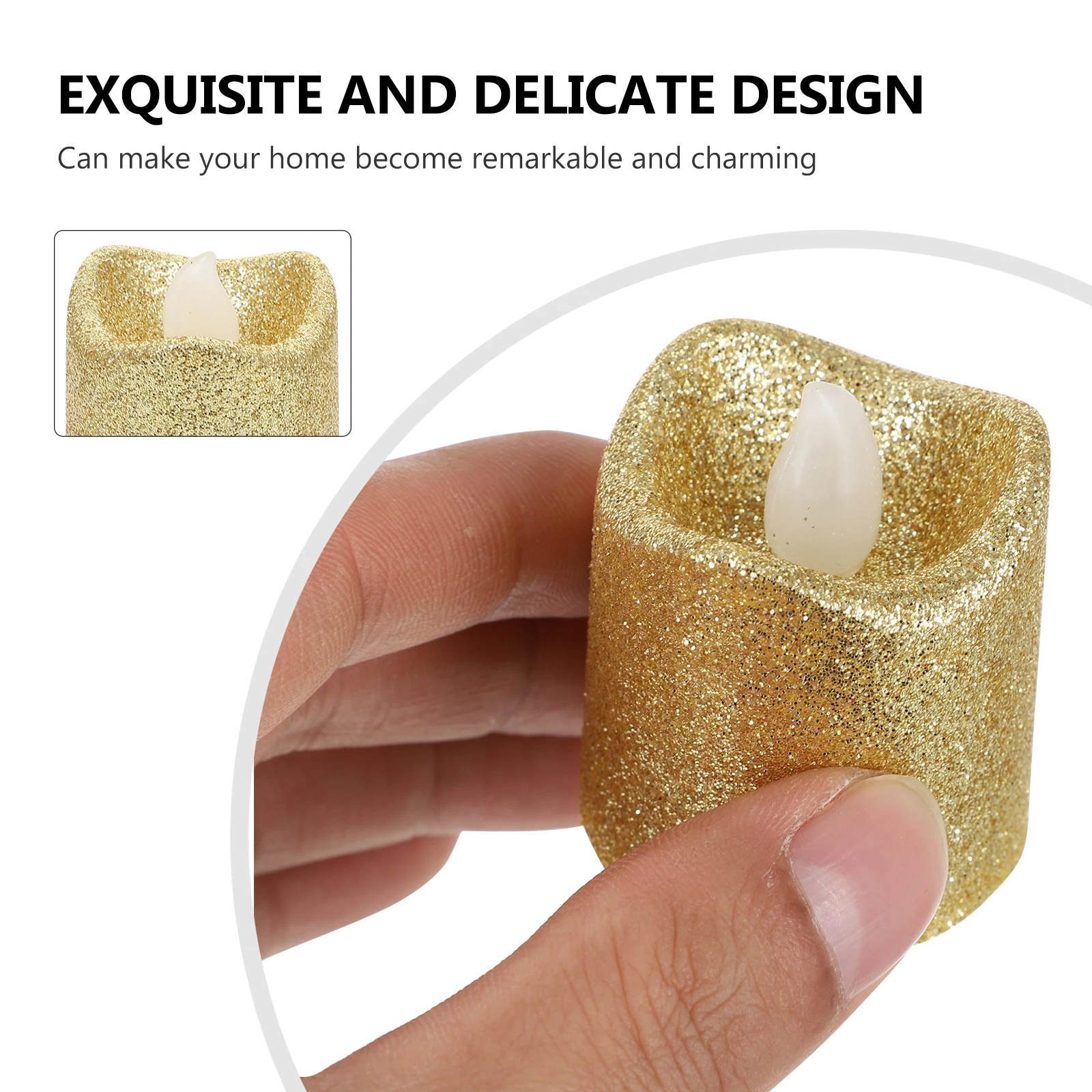 Decorazione elettrica con lampada in polvere d'oro a onde finte, mini candele, decorazioni per matrimoni