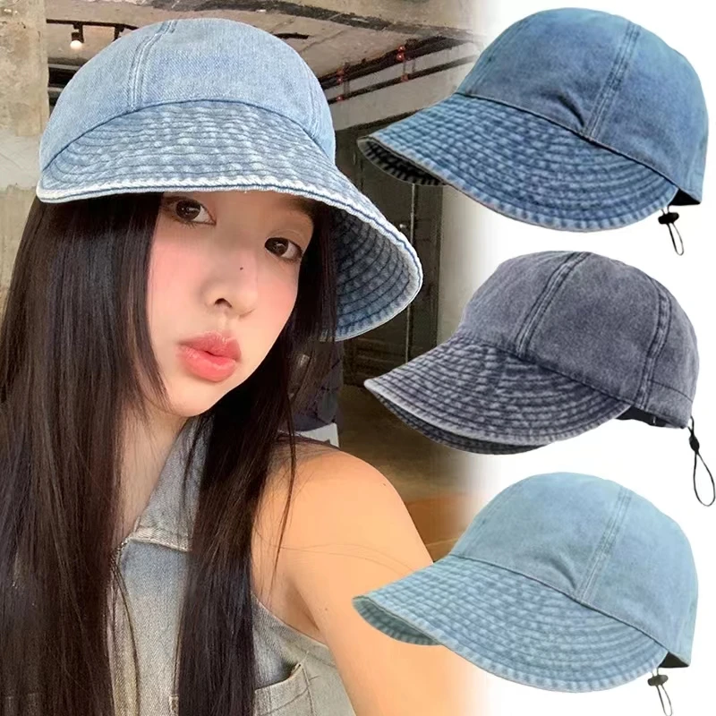 

Denim Wide Brim Bucket Hats For Women Panama Foldable Bucket Hat Summer Sun Protection Visors Caps Outdoor Beach Fisherman Caps