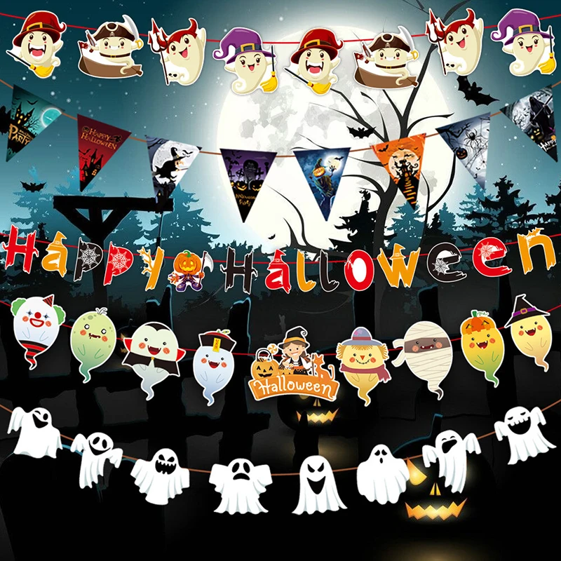 1set 2024 Halloween Vampire Loss Pumpkin Thriller Party Banner Halloween Wreath Home Decor Halloween Party Supplies