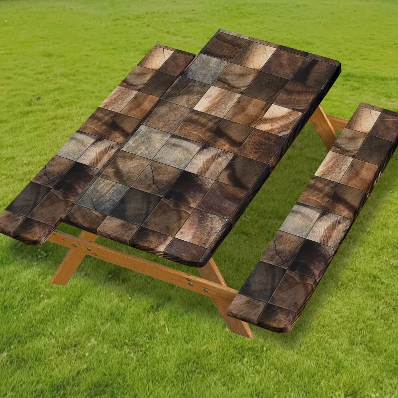 Elastic Camping Picnic Table & Bench Cover Set Tablecloth for Outdoor Windproof Rectangle Tablecloths Fit for 4FT/6FT/8FT Table