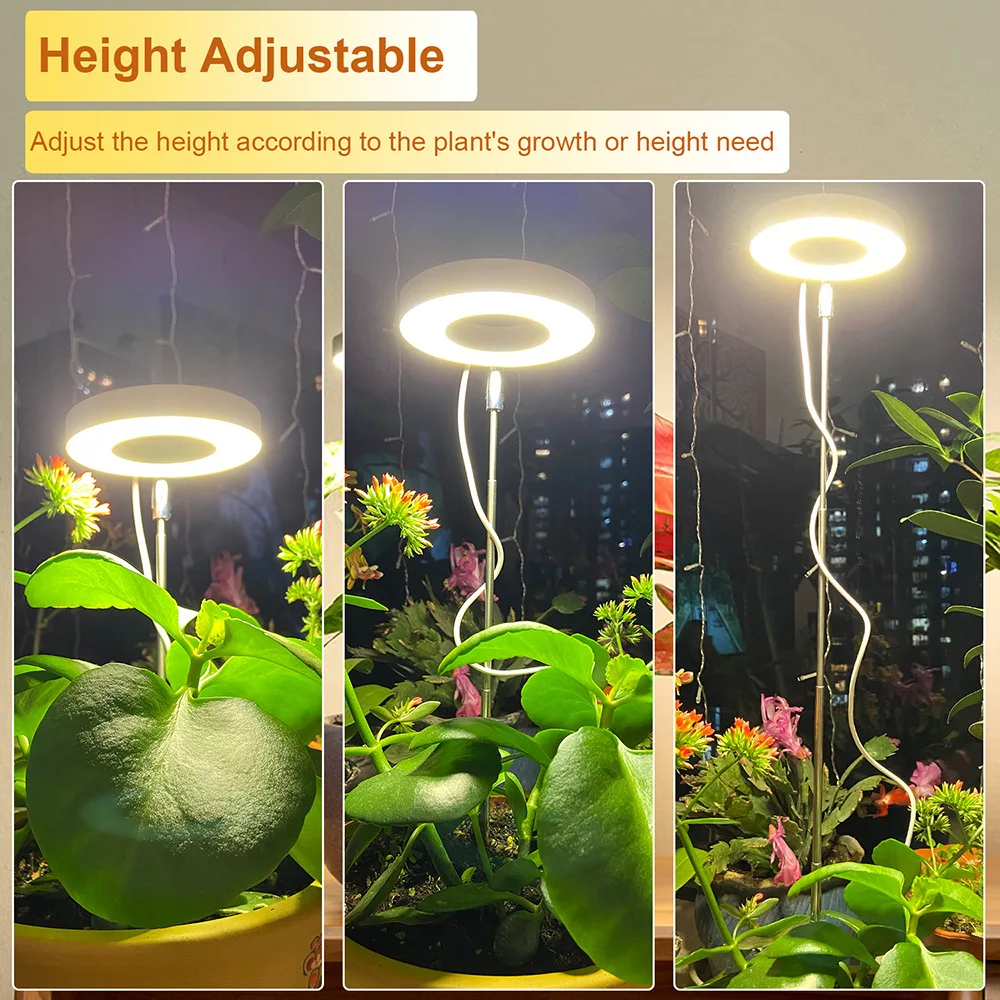 Luces de cultivo para plantas de interior, luz LED de espectro completo con soporte, altura ajustable, temporizador automático