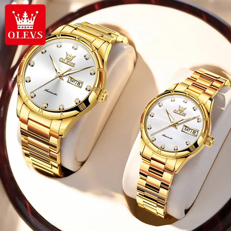 OLEVS 7030 Couple Watch Luxury Women's Men's Automatic Mechanical Watch Business Calendar Waterproof Couple Watch