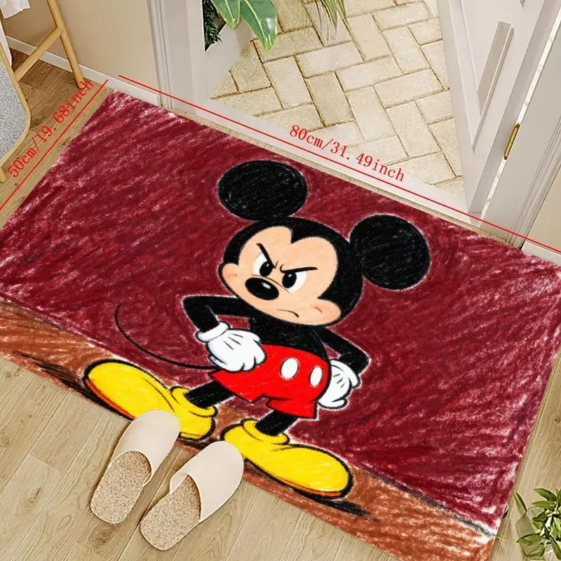 

1PC Funny Angry Mickey Mouse Sketch Art Doormat, 50x80cm Non-Slip Entrance Mat, Cartoon Style Decorative Floor Rug for Living Ro