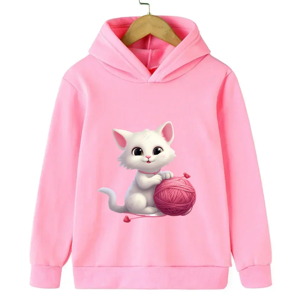 Gato dos desenhos animados impresso moletom com capuz para crianças, adolescentes, meninas, meninos, outono moda casual moletom de manga comprida