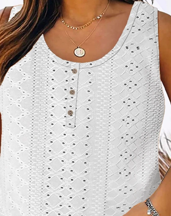 2024 Summer Temperament Commuting Style Round Neck Sleeveless Women's Jacquard Knitted Tank Top Pullover Top