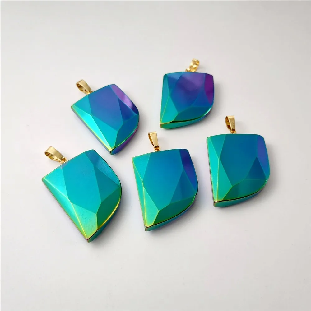 FUWO Natural Obsidian Pendant,,Energy Balance Accessories,Blue Aura Colorful Jewelry For Necklace Making PD468 5Pieces/Lot