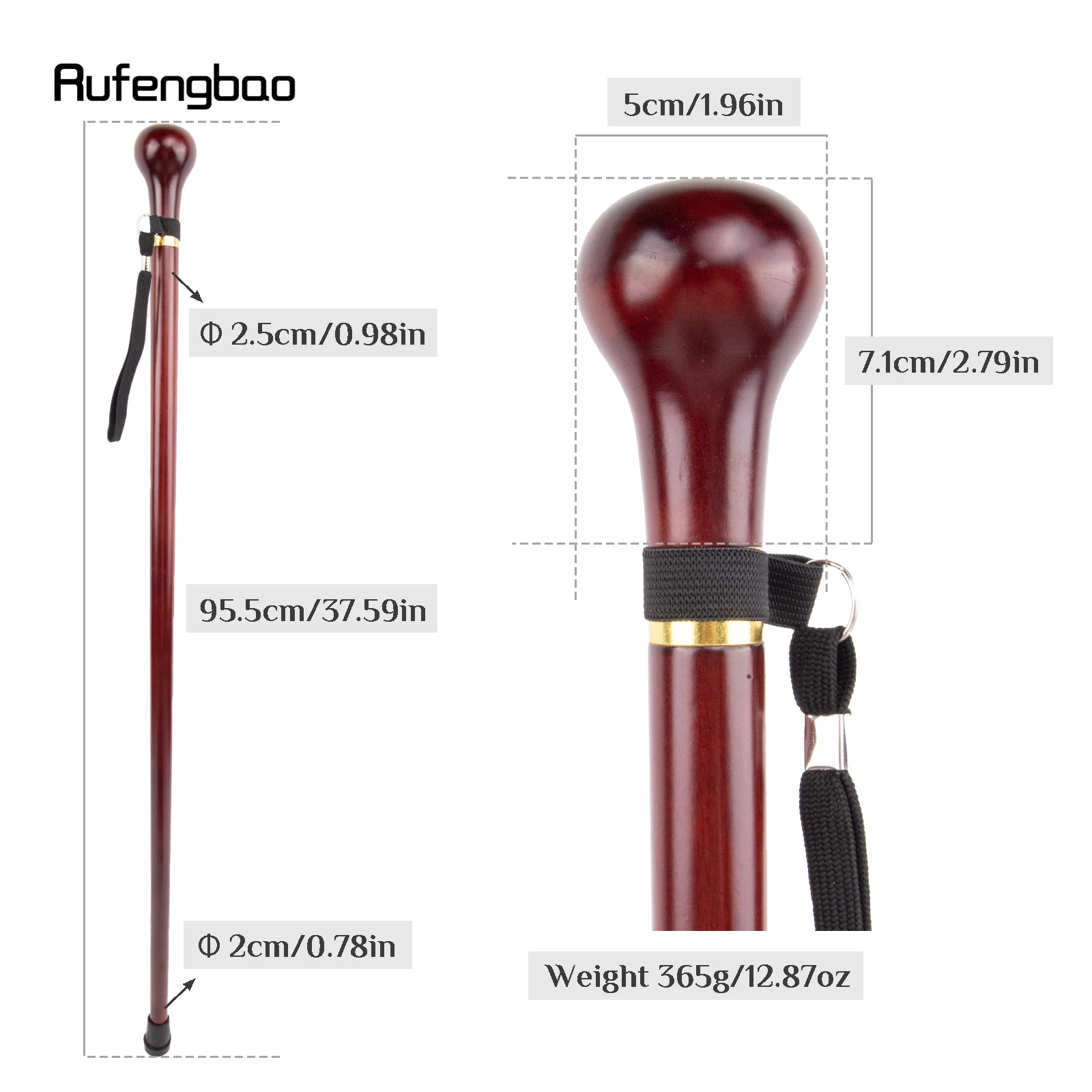 Red Round Wooden Traditional Fashion Walking Stick Decorative Cospaly Party Wood Walking Cane Halloween Mace Wand Crosier 95cm