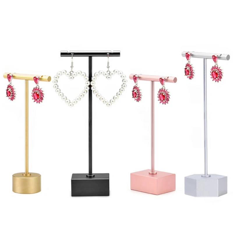 Metal T Bar Dangle Earring Holder Display Stand Ear Studs Hanger Tabletop Jewelry Ring Clip Organizer Tower Eardrop Storage Rack