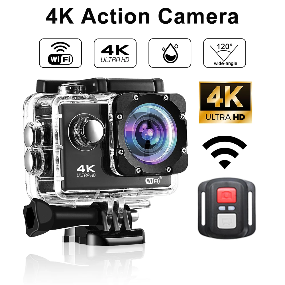 Action Camera Ultra HD 4K/30fps WiFi 2.0-inch 170D Underwater Waterproof Helmet Video Recording Sports Cameras Outdoor Mini Cam