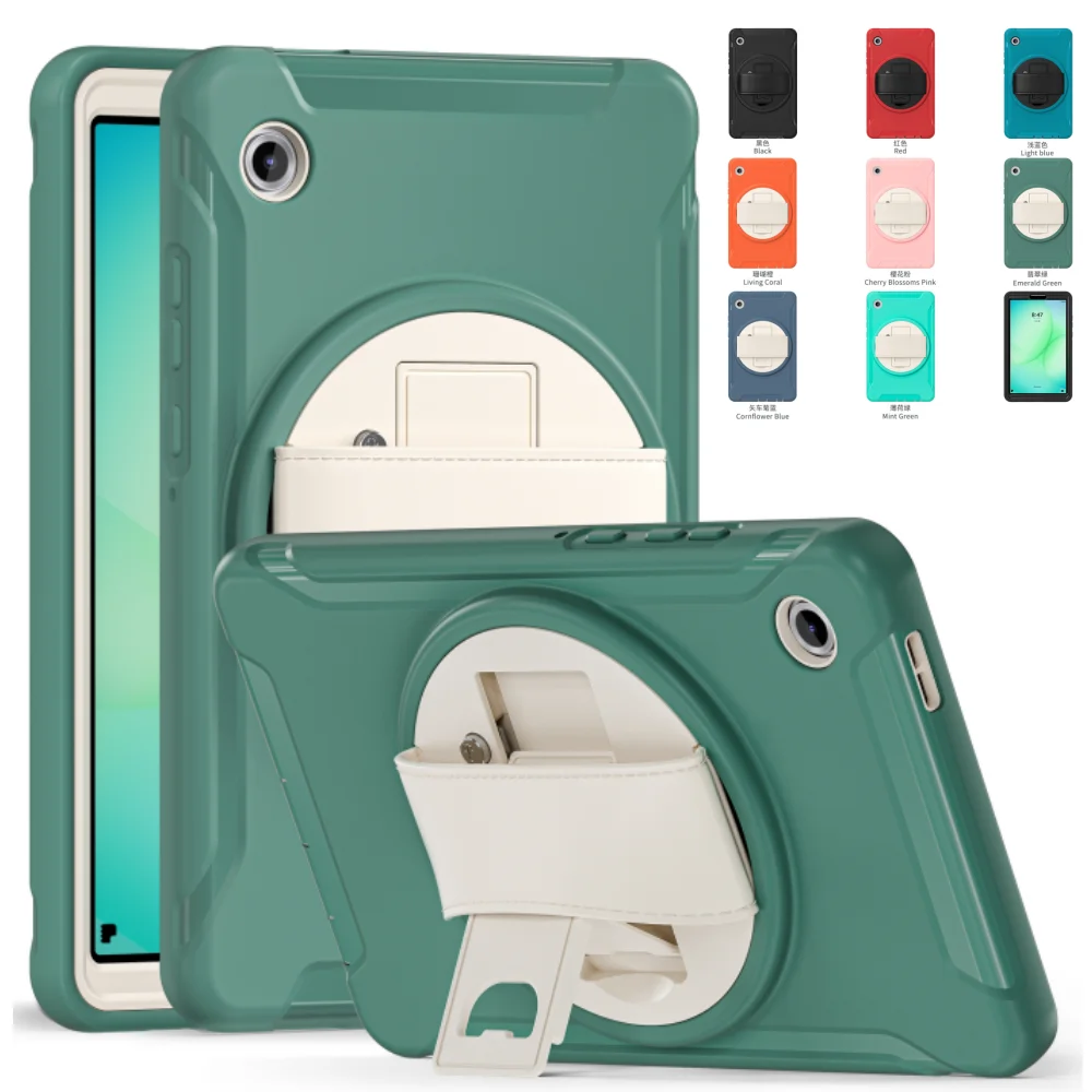 

Сверхмощный защитный чехол для Samsung Galaxy Tab A11 8,7 дюйма SM-X130 SM-X135 2025 Подставка с 360 ° Вращающийся ремешок на руку