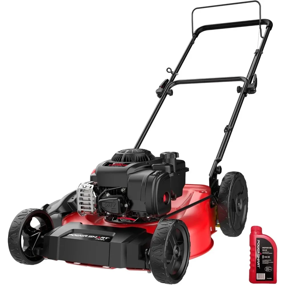 Gas Lawn Mower 21-Inch with Briggs and Stratton 125cc E300 Gas Engine, 2-in-1 Mulch and Side Discharge, 10-inch High Rear Wheels