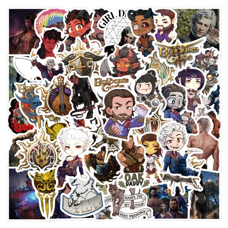 50pcs Baldur's Gate 3 Game Stickers Luggage Water Cup Stationery Car Cell Phone Scooter Computer Refrigerator Decoration