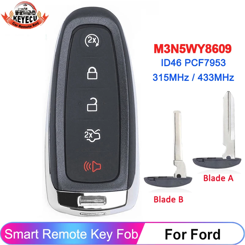 KEYECU 315/433MHz ID46 PCF7953 M3N5WY8609 For Ford Edge Escape Expedition C-max Taurus Flex Focus 2011-2018 Smart Remote Key