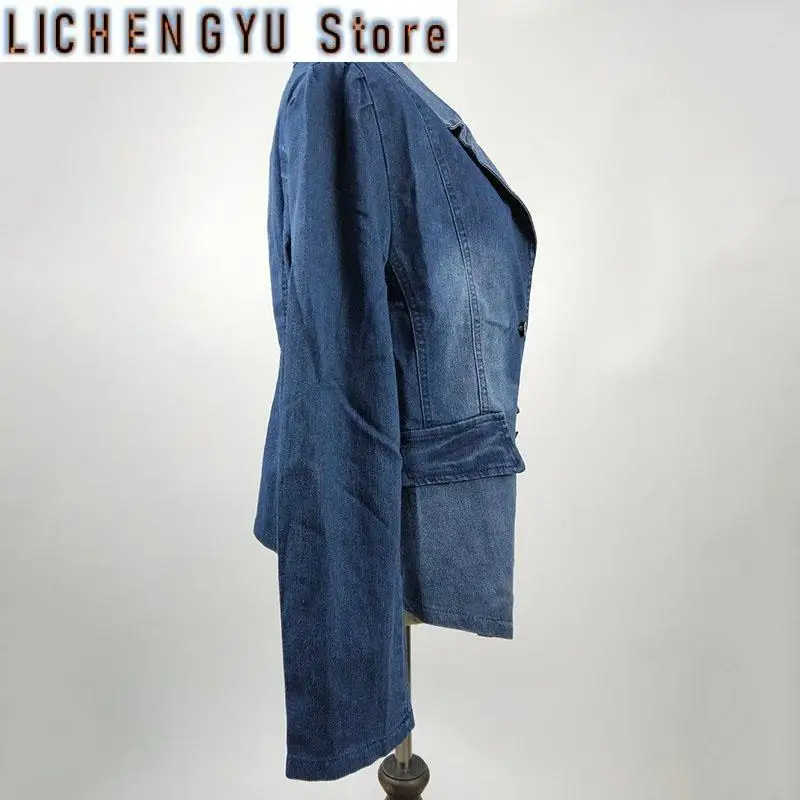 Spring Autumn Denim Blazer Women Long-Sleeved Single-Breasted Vintage Short Jeans Jacket Female Slim Coat Outerwear Lady