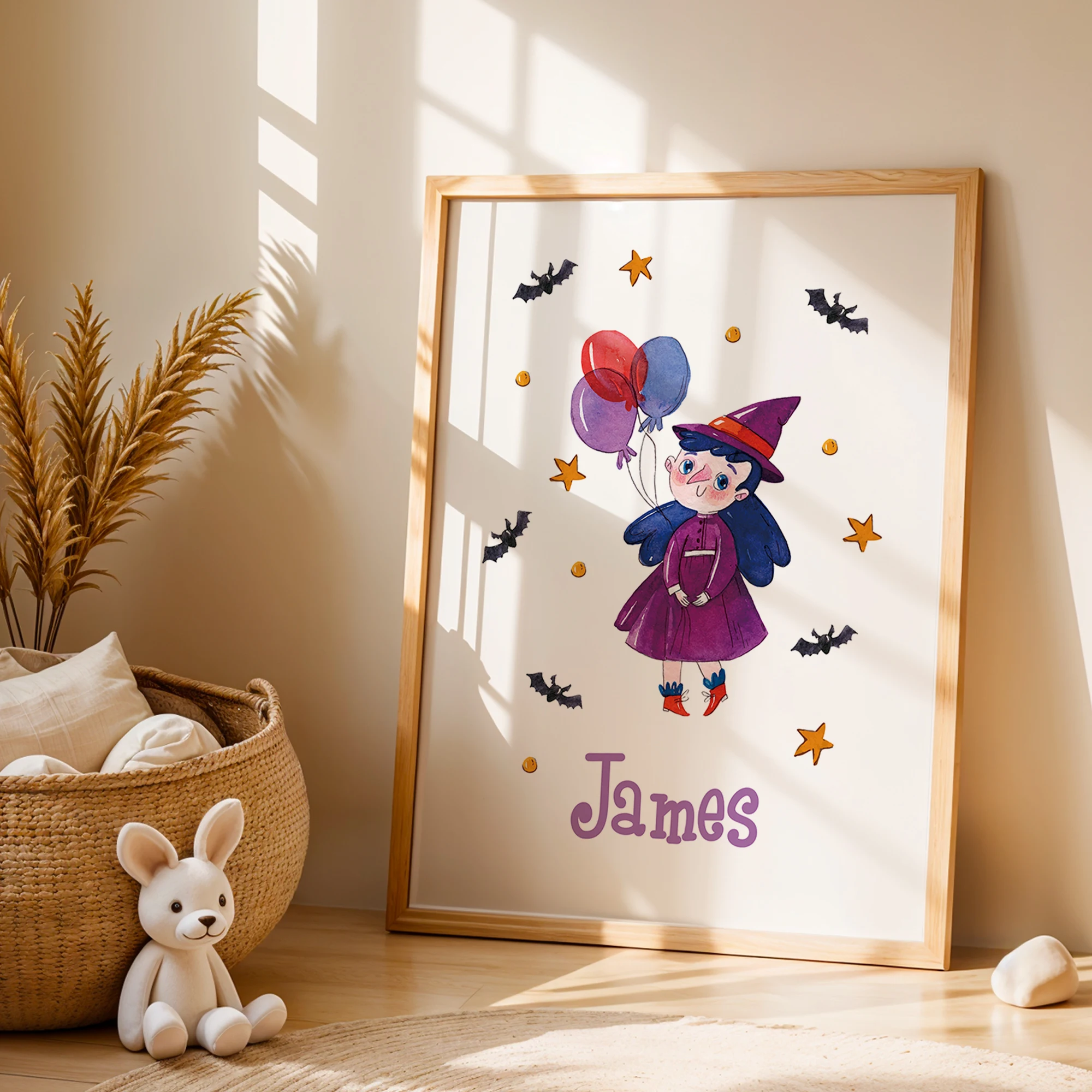 1 قطعة اسم مخصص شخصية لطيف الكرتون الساحرة فستان جدار الفن طباعة صورة لجميع القديسين غرفة المعيشة الاطفال ديكور المنزل هدية #3