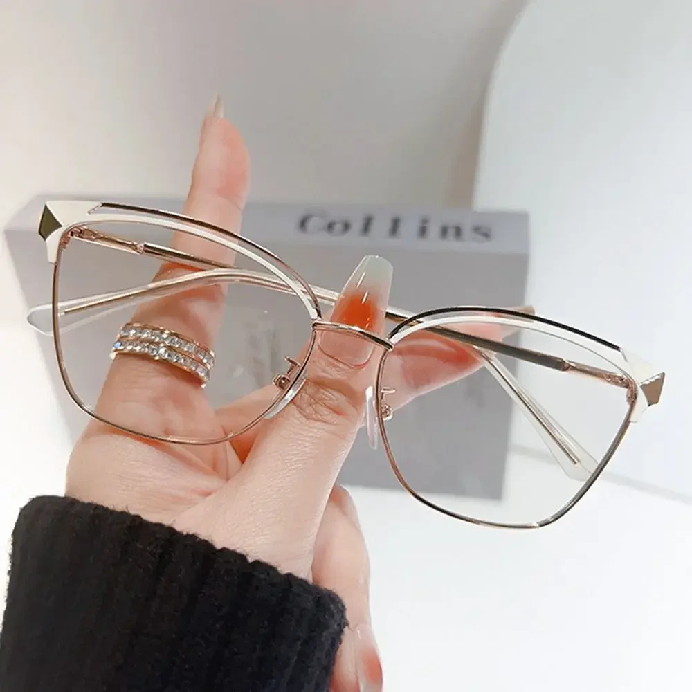 Fashion Cat Eye Anti-Blue Light Glasses Oversized Optical Eyewear Women Men Half Square Hollow Frame Computer Reading Eyeglasses image 4