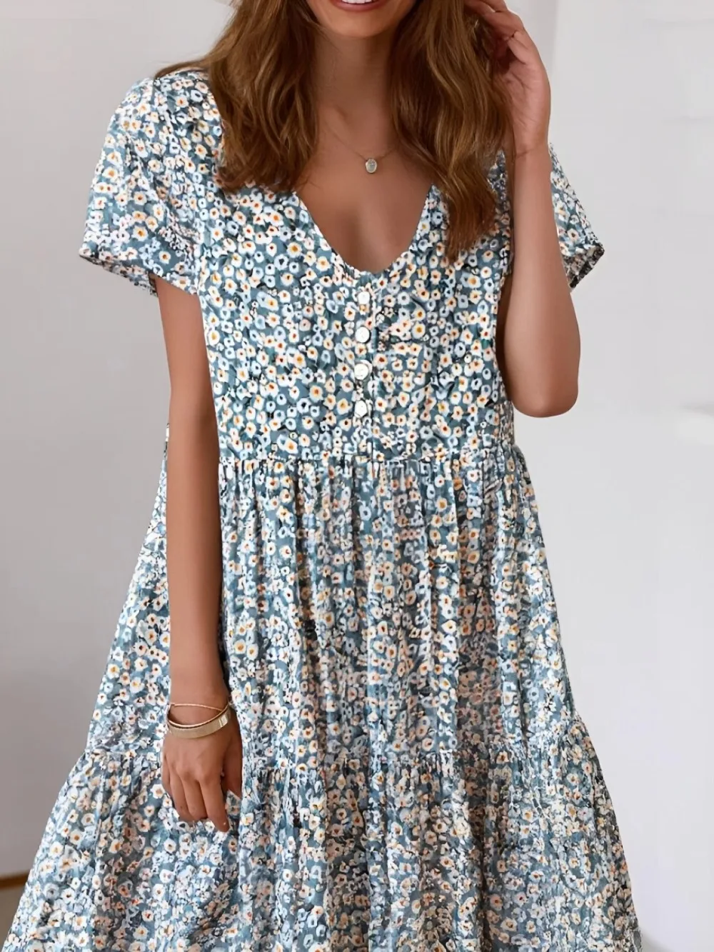 Vintage Fashion Summer Beach Cover-ups Bohemian Mini Dress for Women Rayon Casual Floral Print Robe Boho Dresses Vestidos