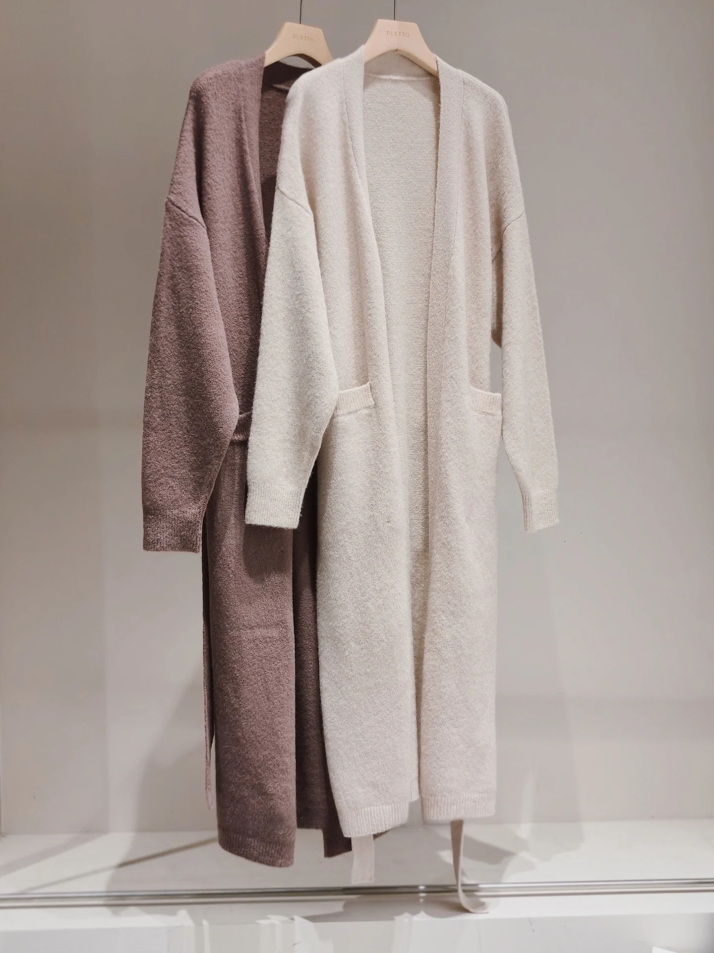 

Duetto Morning Dew Rose Beautiful Merino Wool Batobe Long Knitted Cardigan Sweater with Belted Loose Fit Autumn Winter Wome...