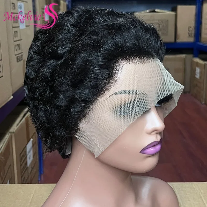 

Pixie Cut Jerry Curly Wig 13x4 Lace 100% Human Hair Brazilian Virgin Hair Transparent Lace Frontal High Quality Wig Daily Use