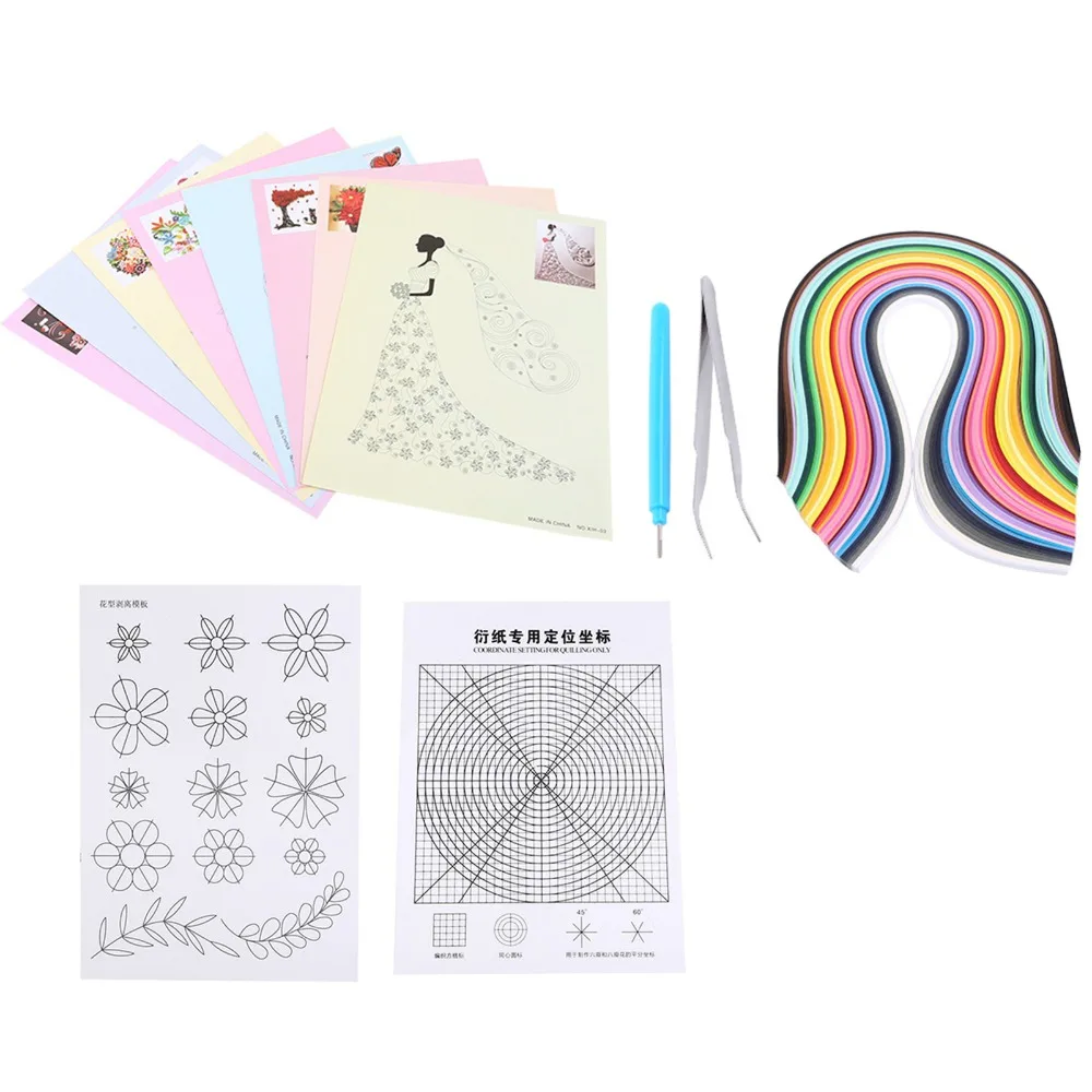 6pcs 6 In 1 Set DIY Quilled Creation Set Quilling Strips Slotted Quilling Pen Paper Quilling Kit 50 Color Paper Quilling Tool