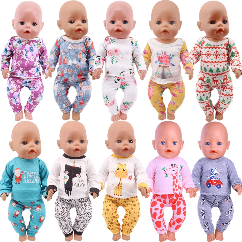 Handmade Doll Pajamas Two Piece Clothes Accessories 18 Inch American Doll Girls Toys 43cm Birth Baby Clothes Our Generation