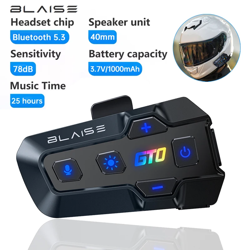 

BLAISE GT0 Motorcycle Helmet Headset Stereo Bluetooth Hands Free Call IPX6 Waterproof 1000mAh With RGB Ambient Light