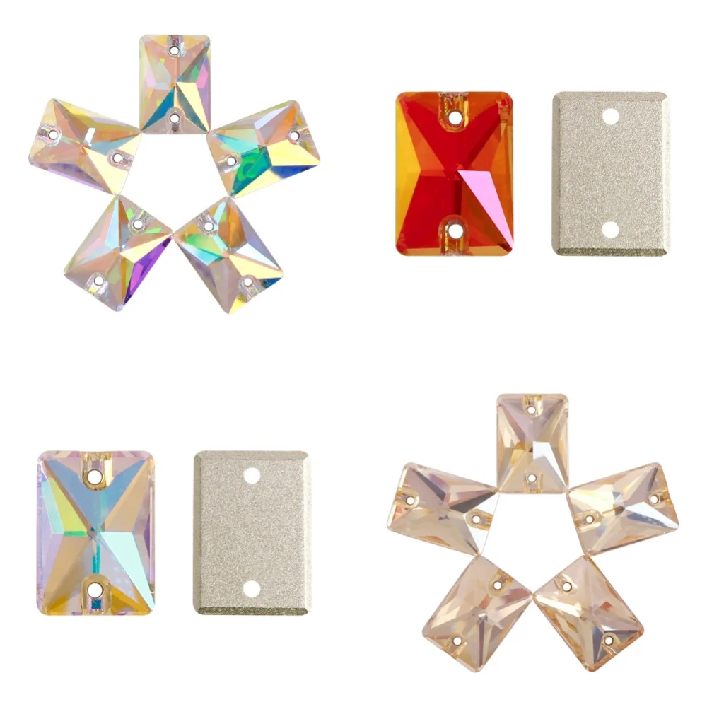 

QIIY Rectangle High Quality Glass Flatback Sew On Rhinestone Glitter Diamond Crystal AB Stones for Clothes Accessories