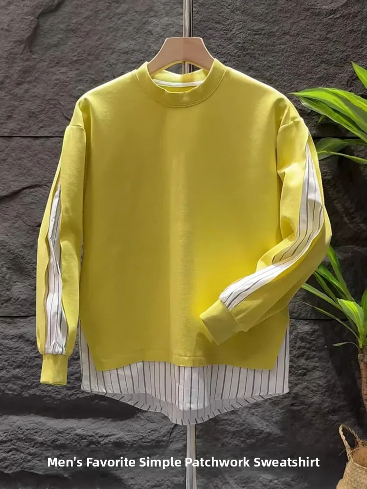 

Парный свитшот с эффектом двухслойности, с длинными рукавами и круглым вырезом, мужской, весна-осень, из смесового полиэстера и хлопка, дышащий, комфортный