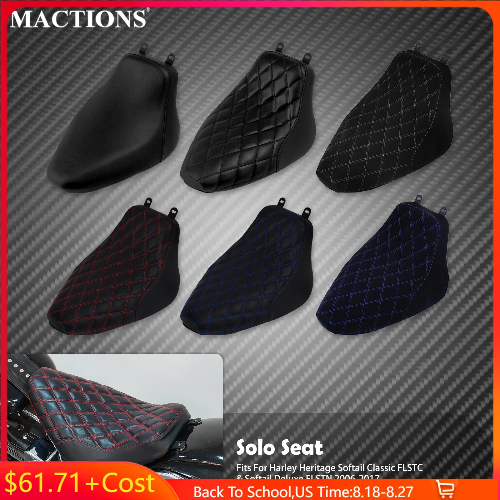 

Motorcycle Front Rider Driver Solo Seat Diamond Low Profile Cushion Seat For Harley Heritage Softail Classic Deluxe FLSTN 06-17