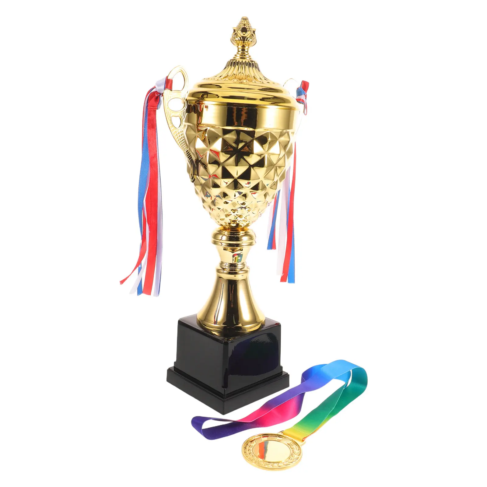 1Set Gold Sports Trophy Cup and Medal Set 16.5inch Championship Award Trophy Medal Combo for Athletic Competition Sports Event