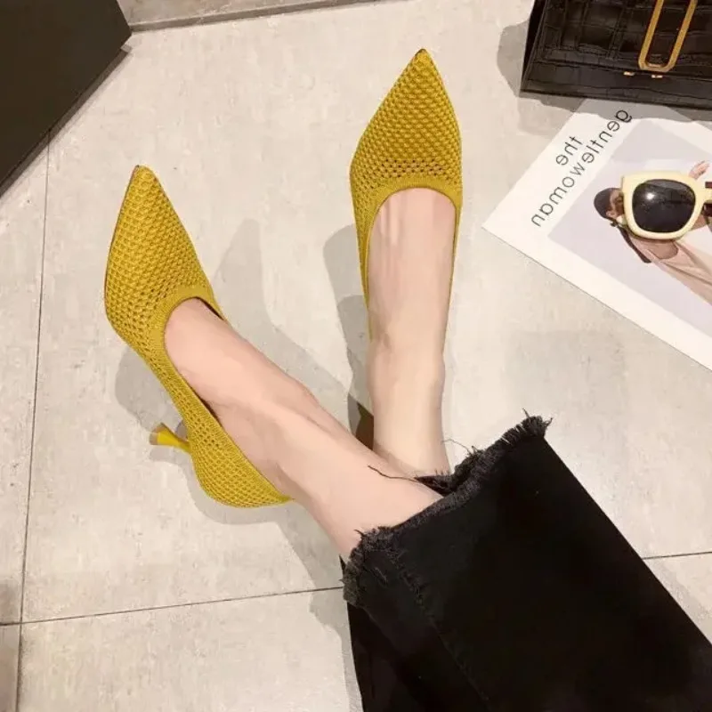 

Triangle Heeled Party Stiletto Sexy Single High Heel Style Women Pumps Summer Comfortable for Mesh Breathable Shoes