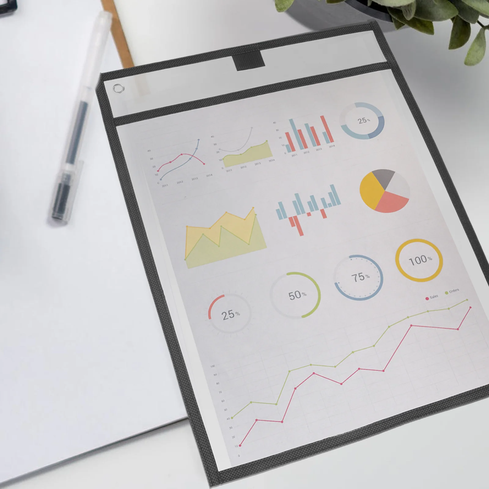 

6Pcs Oversized Clear PVC Reusable Dry Erase Pockets Sleeves with Pen Holder for Office School Classroom Organization Teaching