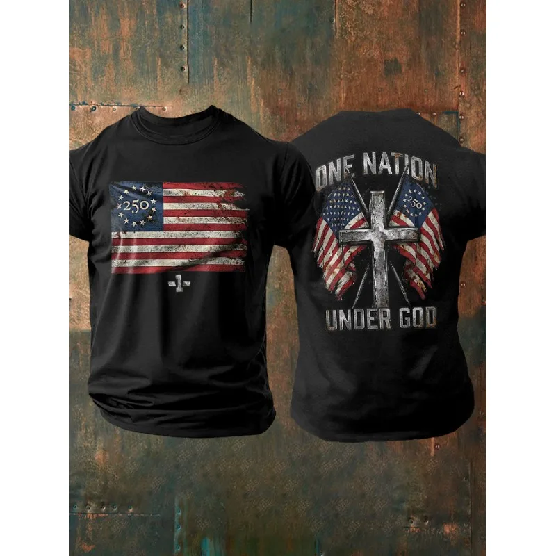 Men's  USA 250th Us Flag Freedom 1776-2026 Print T Shirt  Casual Short Sleeve O Neck Tee Summer Trendy Tops