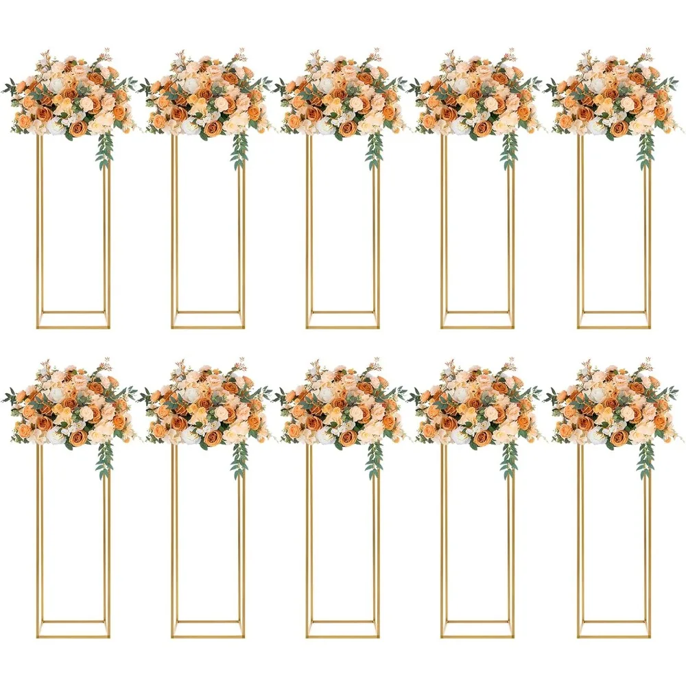

10 шт. металлическая подставка для цветов, высота 31,5 дюйма, прямоугольные колонные вазы, стеллаж для цветов, свадебные центральные украшения для столов, золотой пол