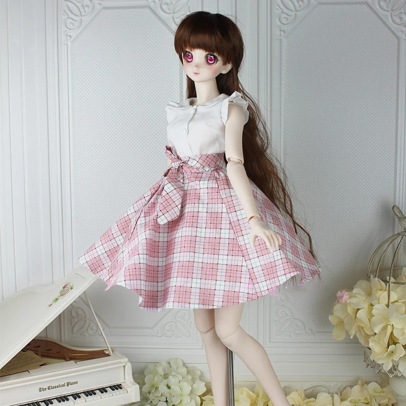 1/3 Schaal Bjd Kleding Shirt + Plaid Rok Set Western-Stijl Lolita Jurk Outfit Voor Bjd/Sd SD13 meisje Pop C1687