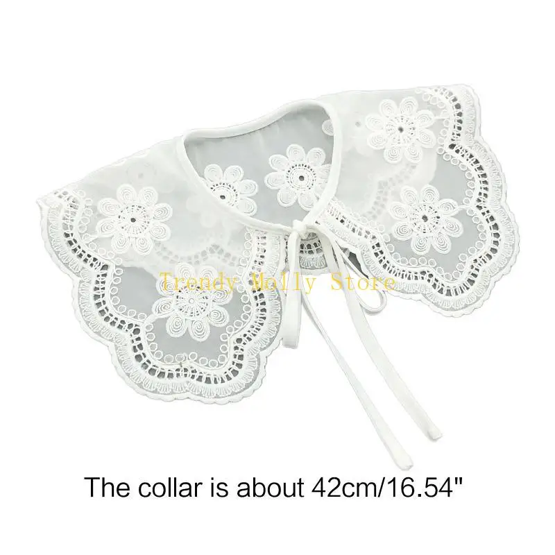 N5KB Fake Collar Detachable Embroidered Floral Collars for Blouse Shirt Sweater KIds Women Girls Clothing Accessaries