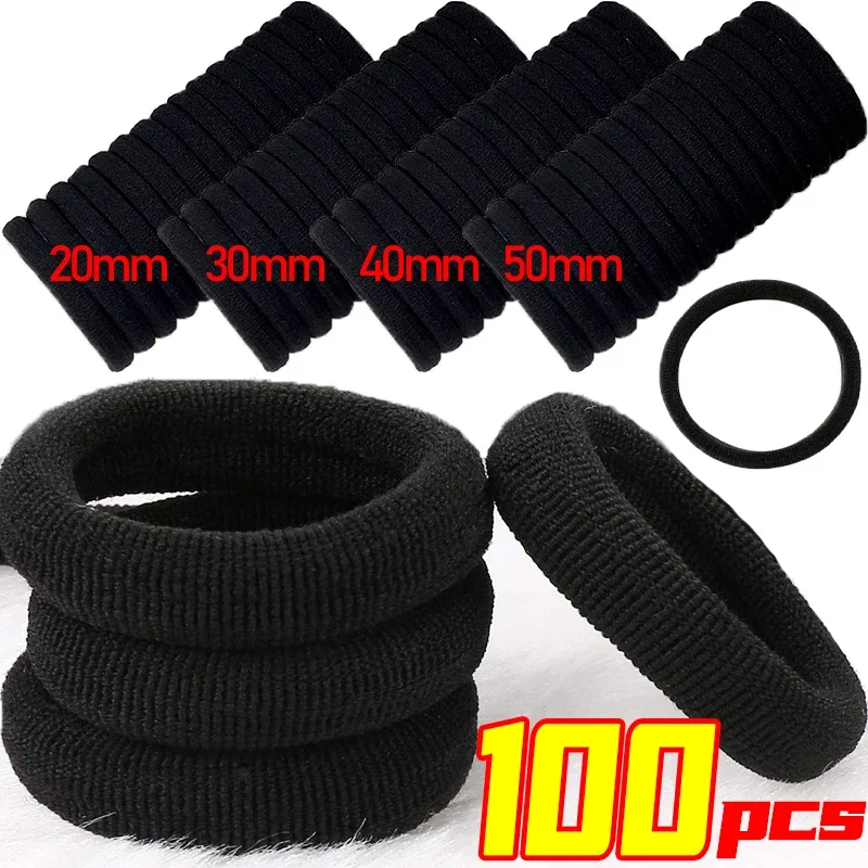 100pcs Simple High Elastic Headband Black Basic Ponytail Holders Hair Bands Women Girls Rubber Ropes Scrunchies Ties Accessories