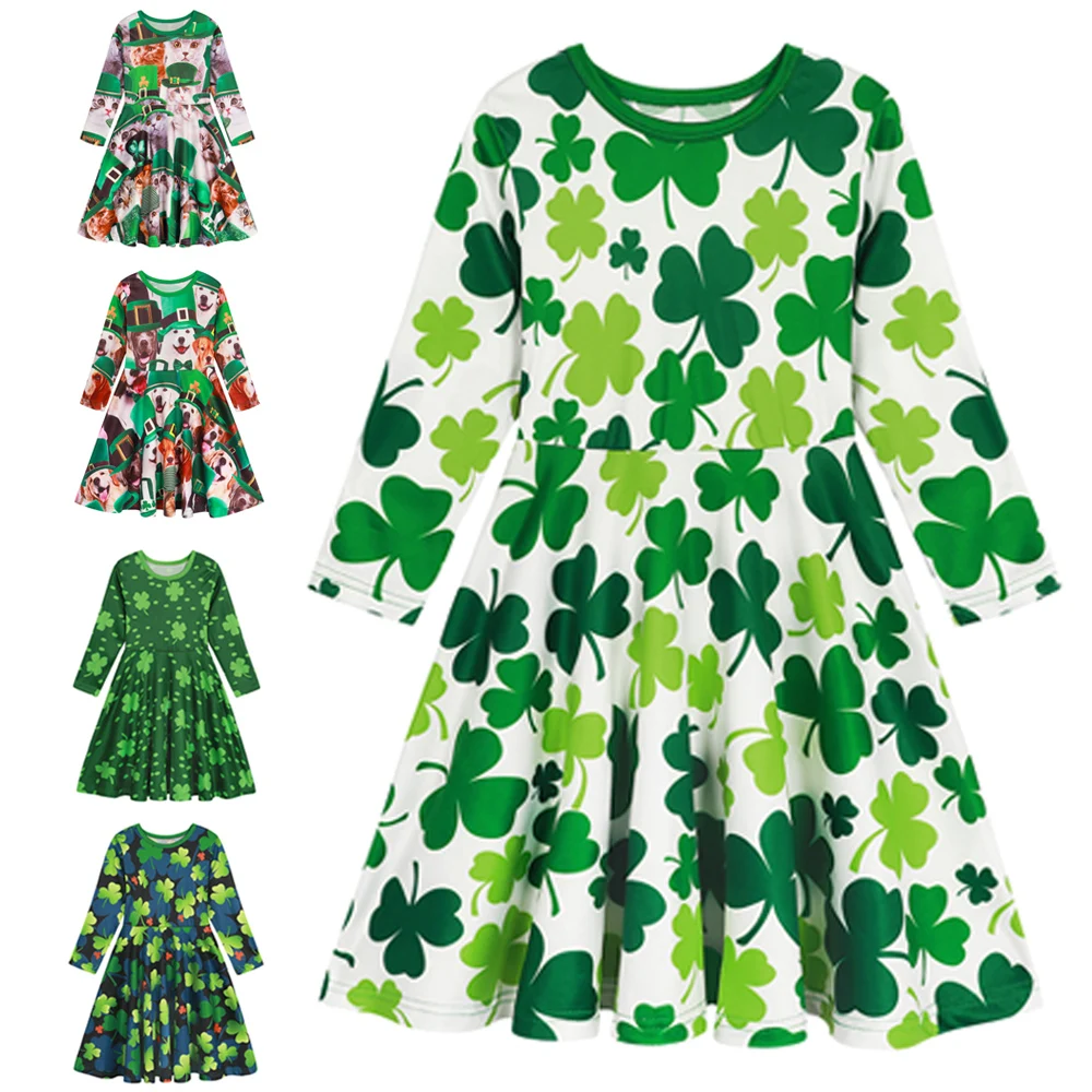 

Jurebecia Girl's Dress St. Patrick´s Day Toddler Girl Outfit Clover Long Sleeves Toddler Girl St. Patrick´s Day Dress Clothes