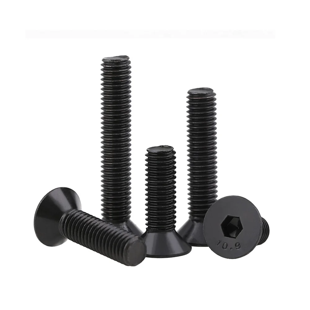 100-10pcs M1.6 M2 M2.5 Grade 10.9 Carbon Steel Black Inner Hexagon Flat Countersunk Head Screw Bolt L 3mm-40mm Hex Socket Screws