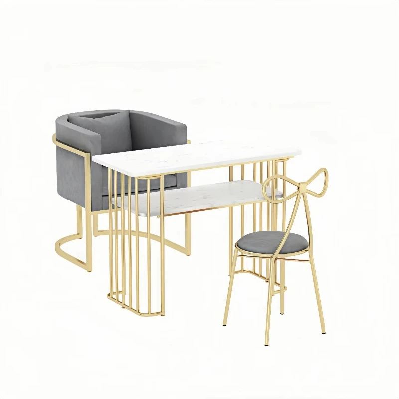 Light luxury velvet marble manicure table and chair set, gold metal frame environmentally friendly manicure table