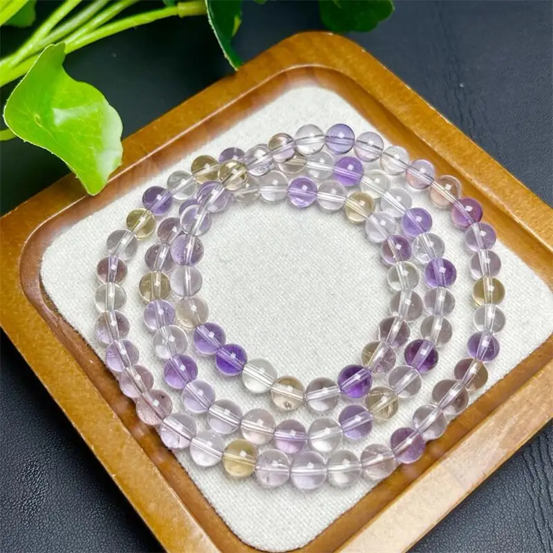 

7MM Natural Ametrine Triple Circle Bracelet Women Reiki Healing Strand Bangles Jewelry For Female Gift 1PCS