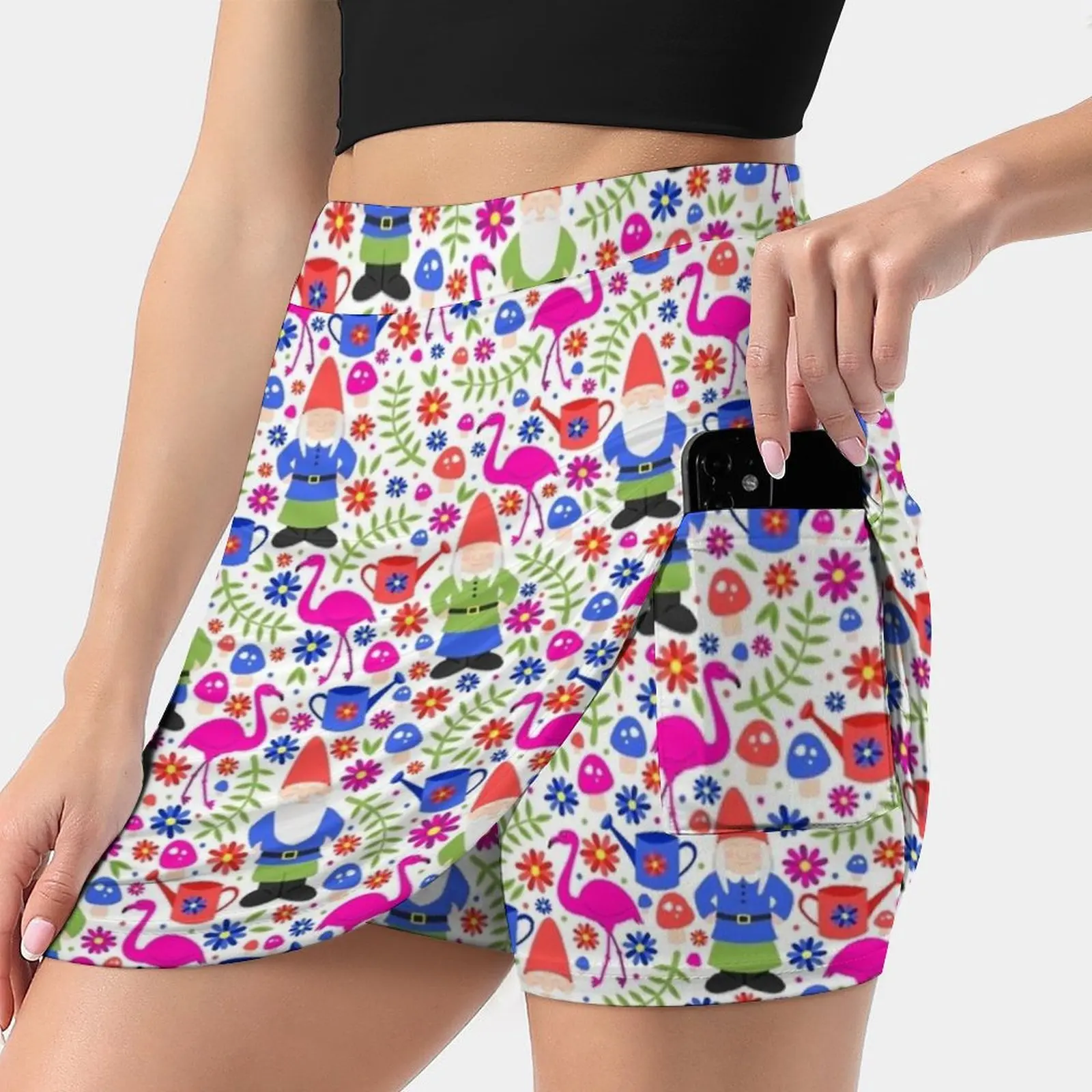 

Gnome Garden Skirts Woman Fashion 2022 Pant Skirt Mini Skirts Office Short Skirt Gnome Lawn Garden Spring Summer Flamingo