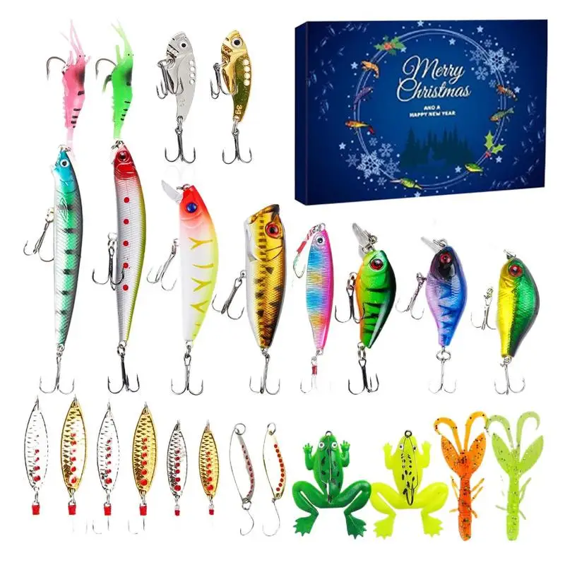 Fishing Lure Advent Calendar 2024 Fishing Tackle Countdown Box Freshwater Fishing Tools Kit Box For Trout Lake Fishing Helper