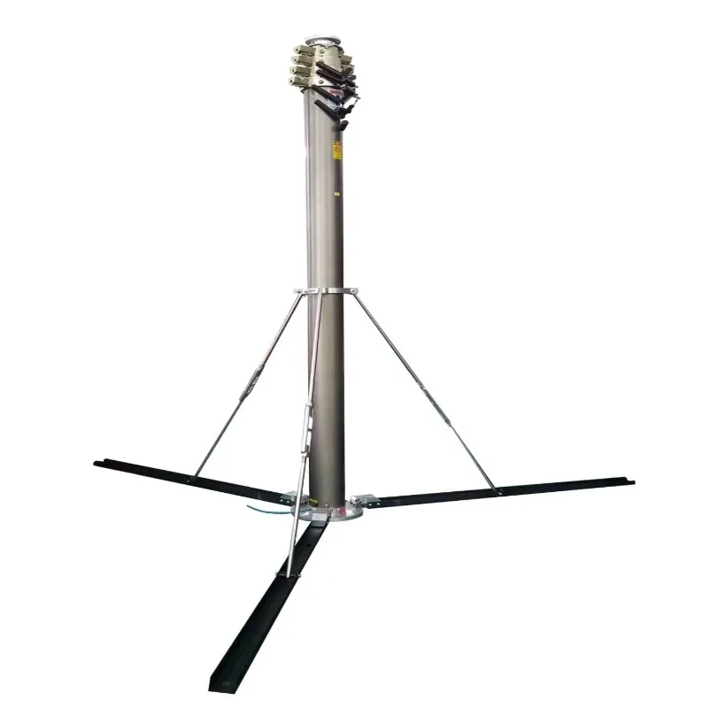 7M-12M Outdoor Aluminum Alloy 6063B Bronze Anodized Tripod Telescopic Mast Pneumatic Weight Lifting Equipment CCTV Camera LED